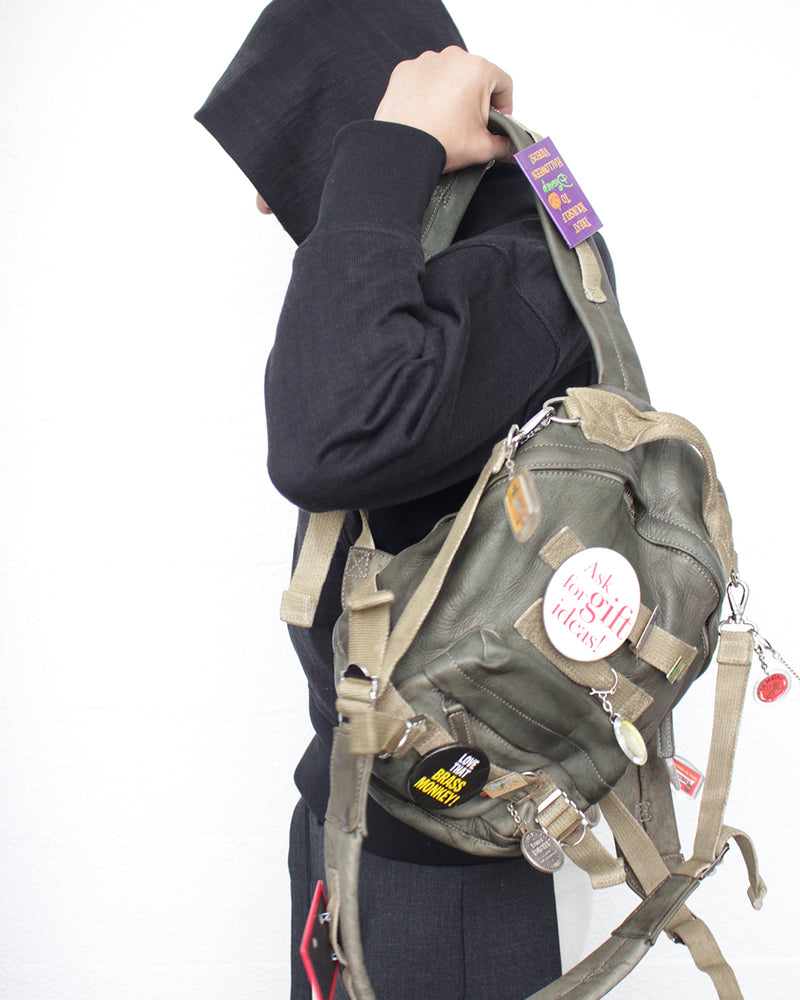 LES SIX / PINNED LEATHER RUCK - Green (sextio-fyra-9-ruck-b)