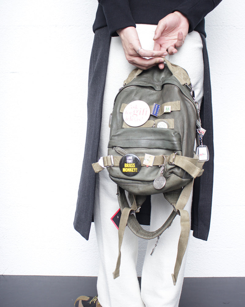 LES SIX / PINNED LEATHER RUCK - Green (sextio-fyra-9-ruck-b)