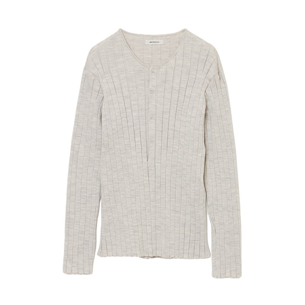 MATSUFUJI BIG RIB ヘンリーネックニット　achieve MATSUFUJI マツフジ BIG RIB HENRY NECK KNIT (M233-0503) Oatmeal