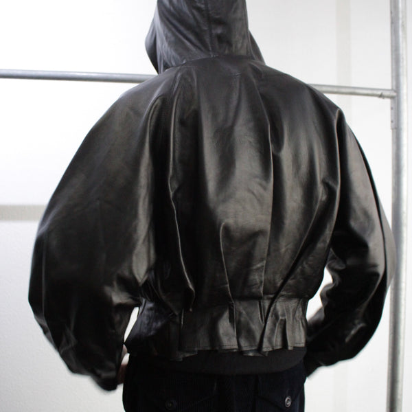 Omar Afridi / PLEATED LEATHER HOODIE (OA-AW22-BZ-102-01