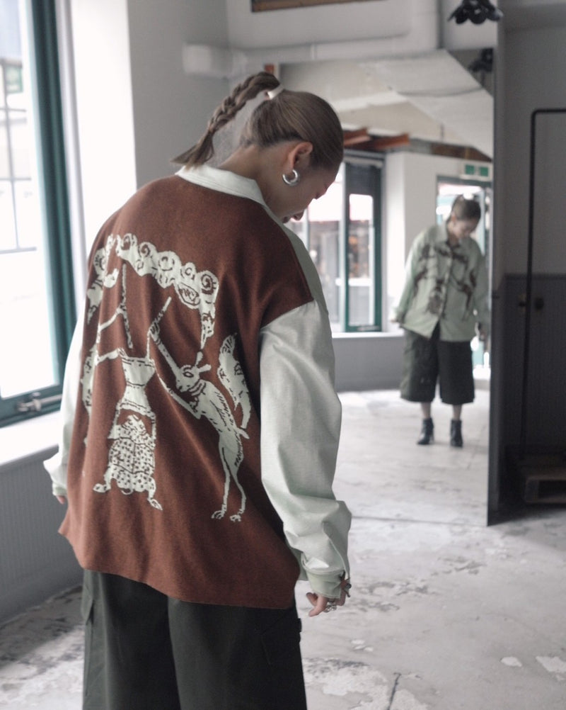 RABBIT STONE RELIEF KNIT SHIRTS (WT-02-SS23) Lime×Brown