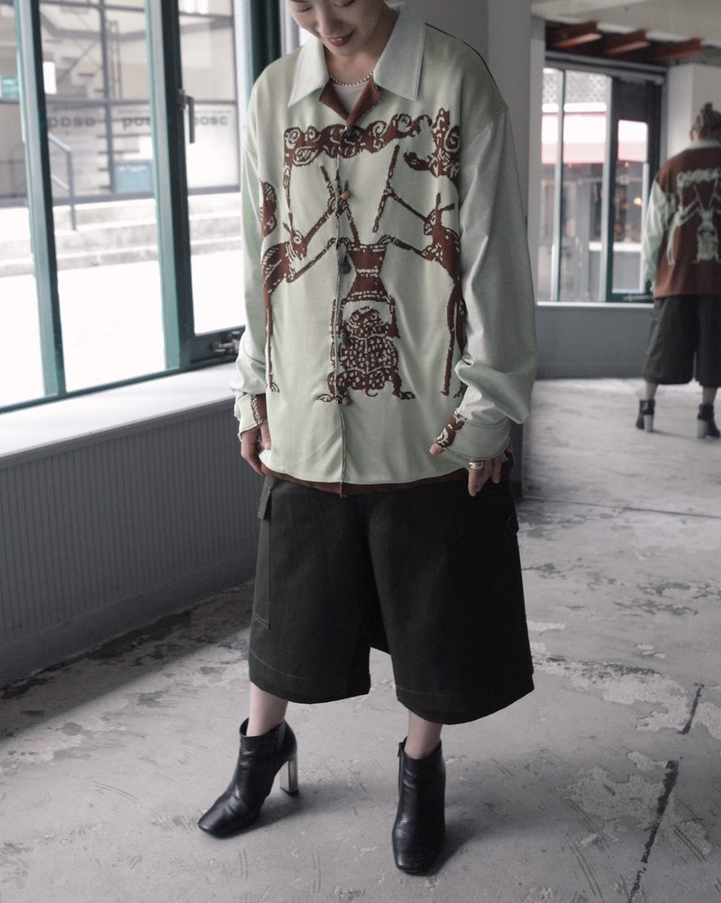 RABBIT STONE RELIEF KNIT SHIRTS (WT-02-SS23) Lime×Brown