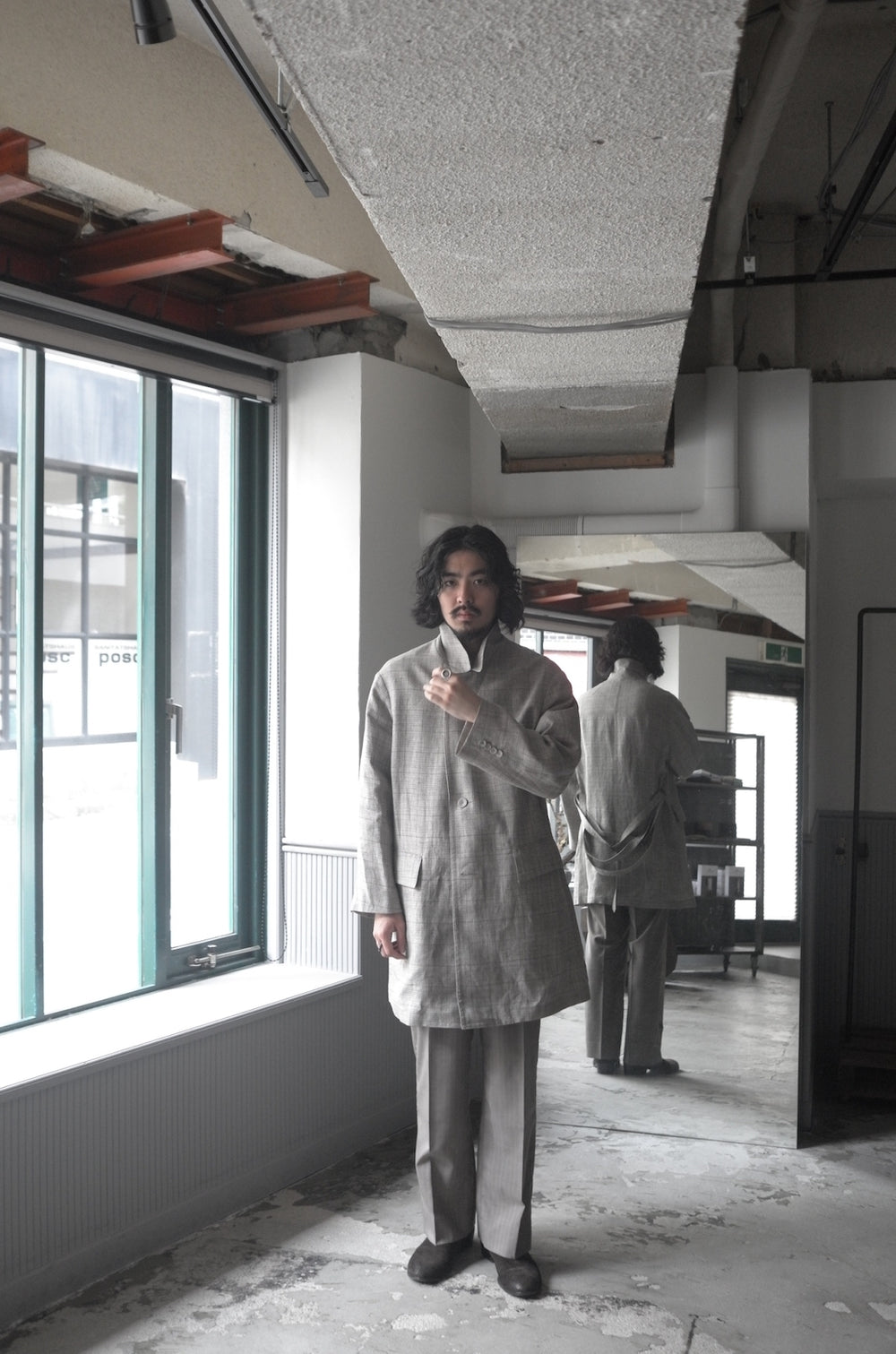 ensou. PS EASY COAT Pebble Grey Plaid ensou. PS EASY COAT Pebble Grey Plaid