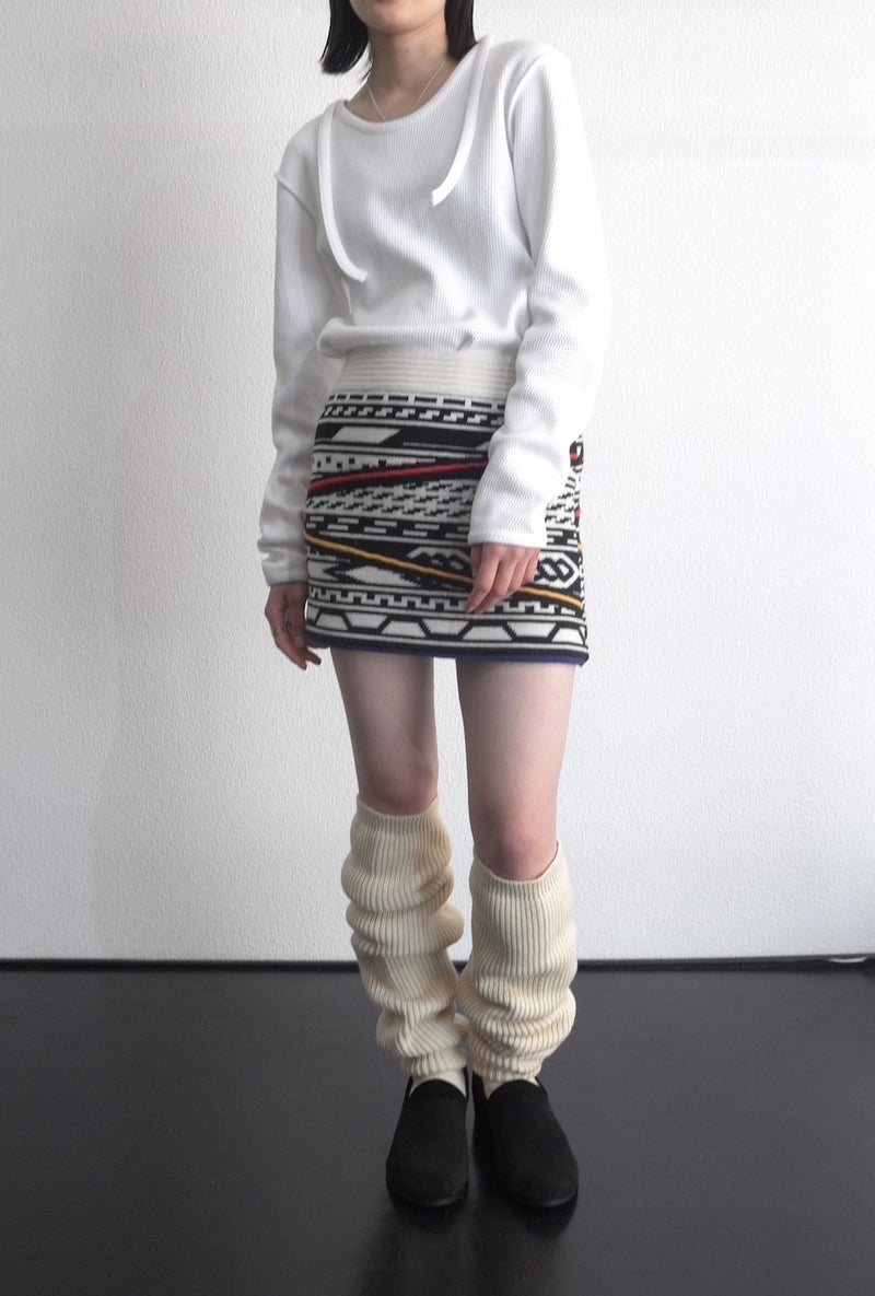 JACQUARD KNITTED MINI SKIRT (KT004) Black×White Pattern