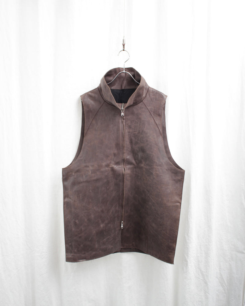 << Re: >> COCOON GILET (OA-AW20-LEATHER-103-01) Brown