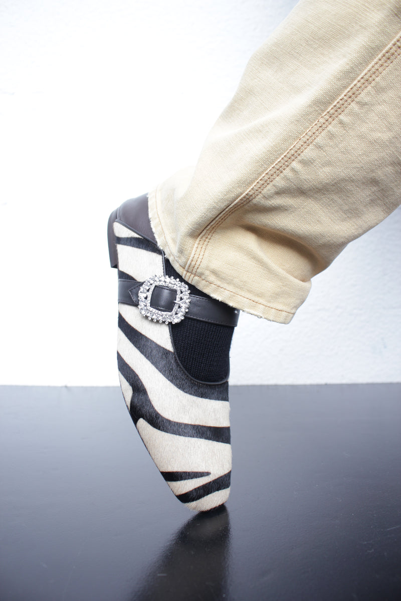 WALES BONNER / BALLERINA BUCKLE - Zebra Print Pony Beige (WBW44011A-21035-250)