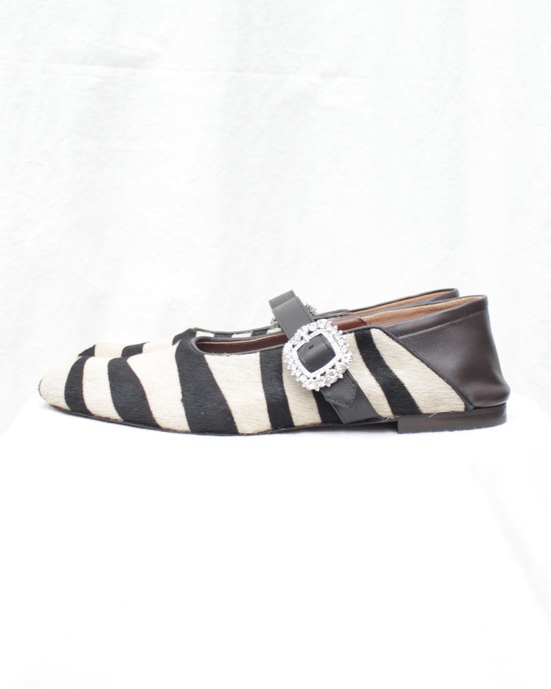 WALES BONNER / BALLERINA BUCKLE - Zebra Print Pony Beige (WBW44011A-21035-250)