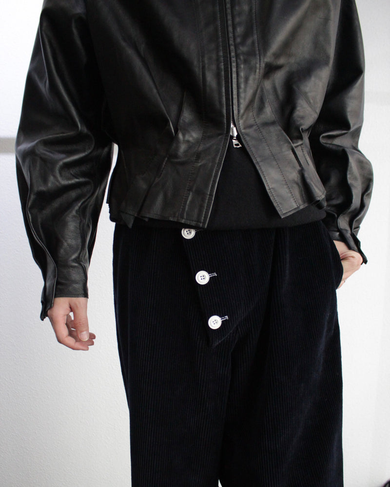 << Re: >> PLEATED LEATHER HOODIE (OA-AW22-BZ-102-01) Black