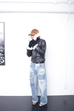 WALES BONNER / BRIDGE LEATHER JACKET - Black (UA25LE01-LE01-999)