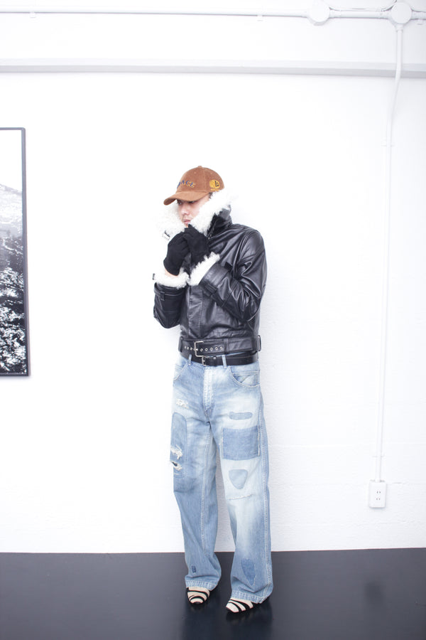 WALES BONNER / BRIDGE LEATHER JACKET - Black (UA25LE01-LE01-999)