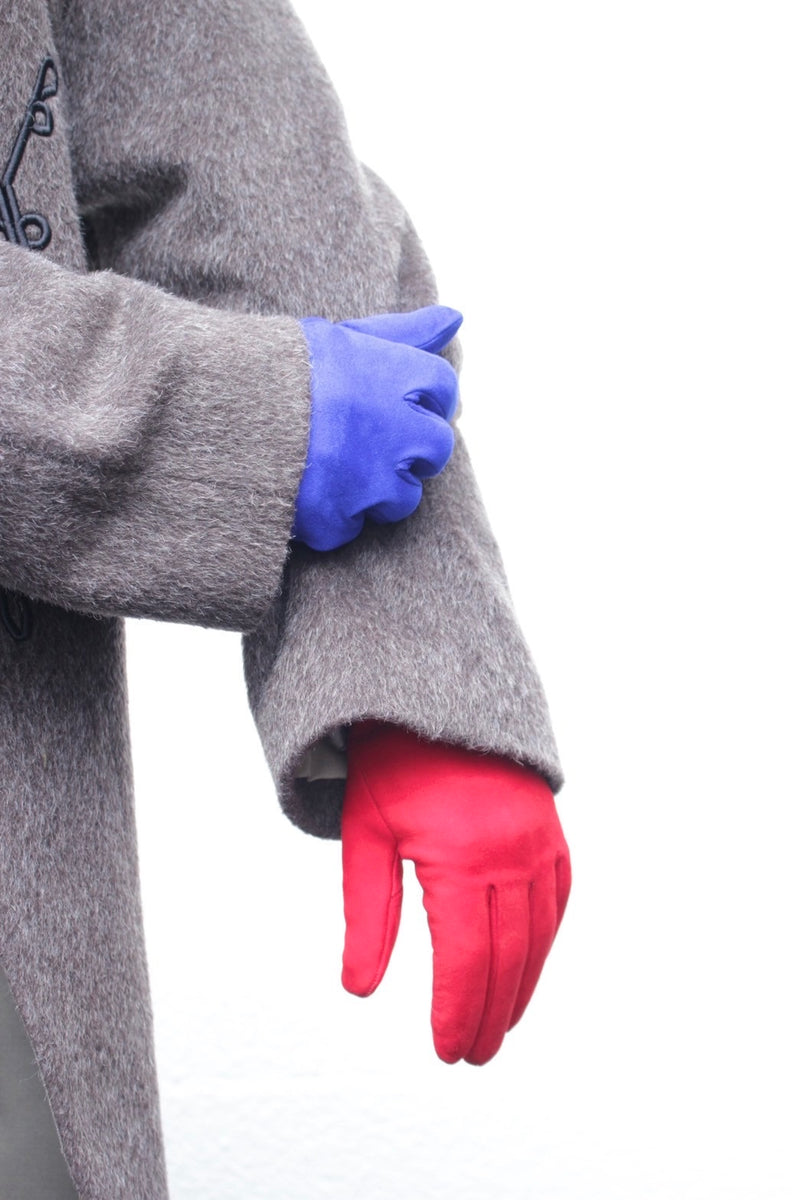 OMAR AFRIDI / SUEDE CURVED GLOVES - Red×Lgrey (OA-AW25-ACC-102-06-MKT)
