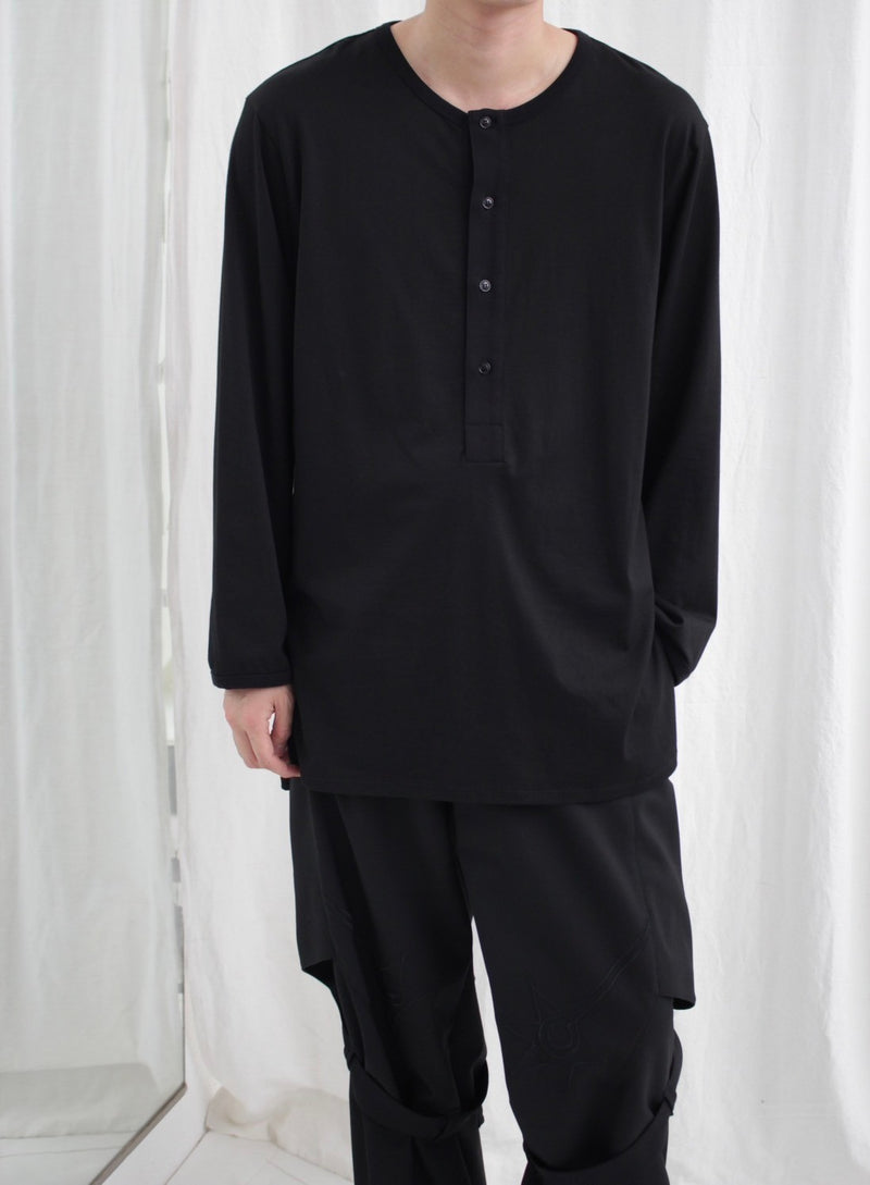 HENLEY NECK LONG SLEEVE SHIRT (M241-0703) Black