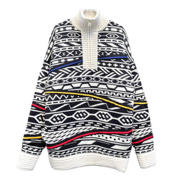 JACQUARD KNITTED OVERSIZED REVERSIBLE HALF ZIP JUMPER (KT003) BlackxWhite Pattern