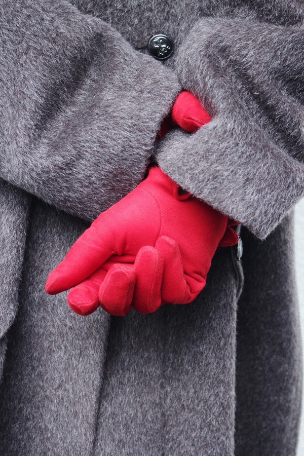 OMAR AFRIDI / SUEDE CURVED GLOVES - Red×Lgrey (OA-AW25-ACC-102-06-MKT)