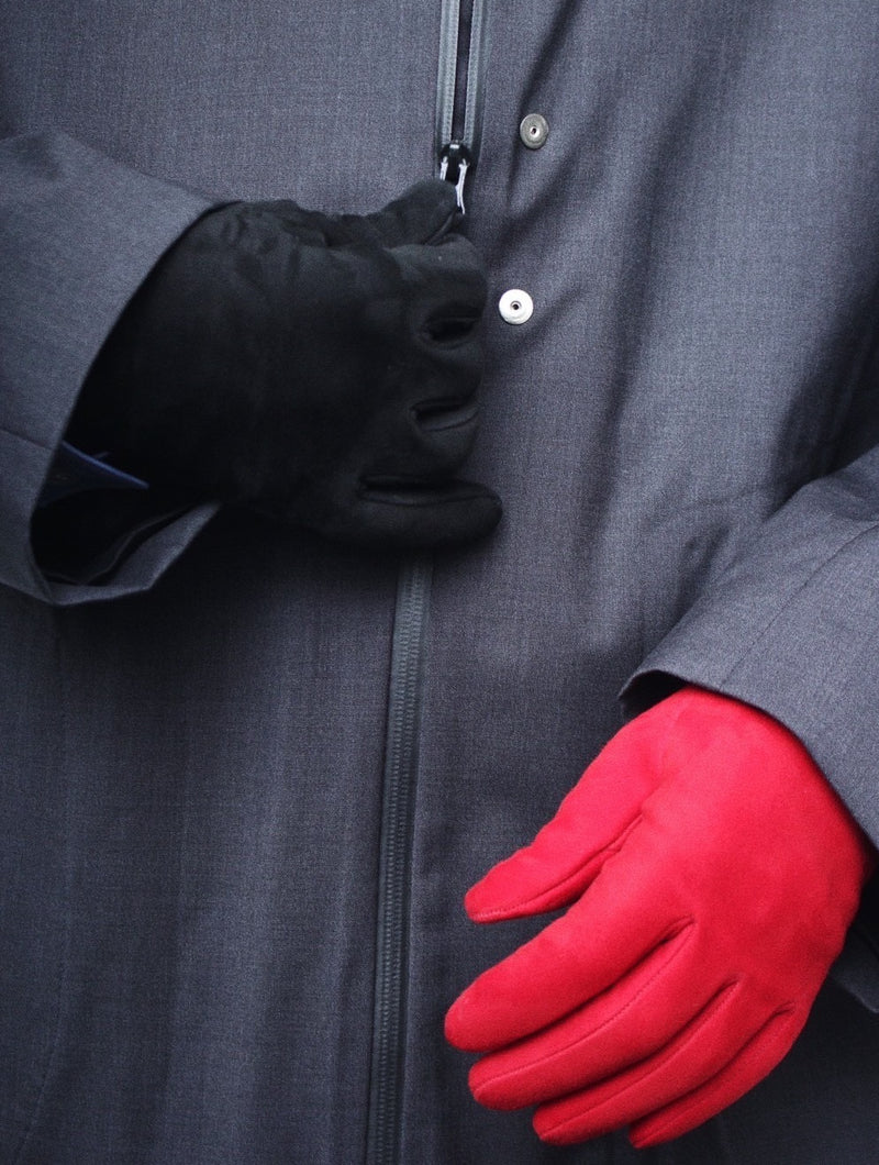 OMAR AFRIDI / SUEDE CURVED GLOVES - Red×Lgrey (OA-AW25-ACC-102-06-MKT)