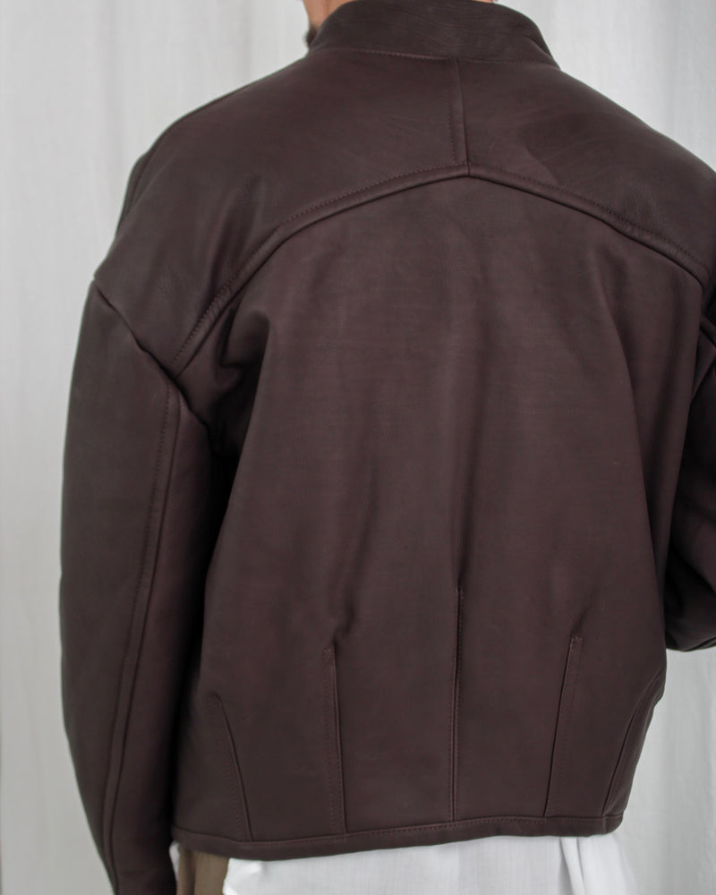 PADDED LEATHER BLOUSON (OA-AW24-LTH-103-02) Raven Brown