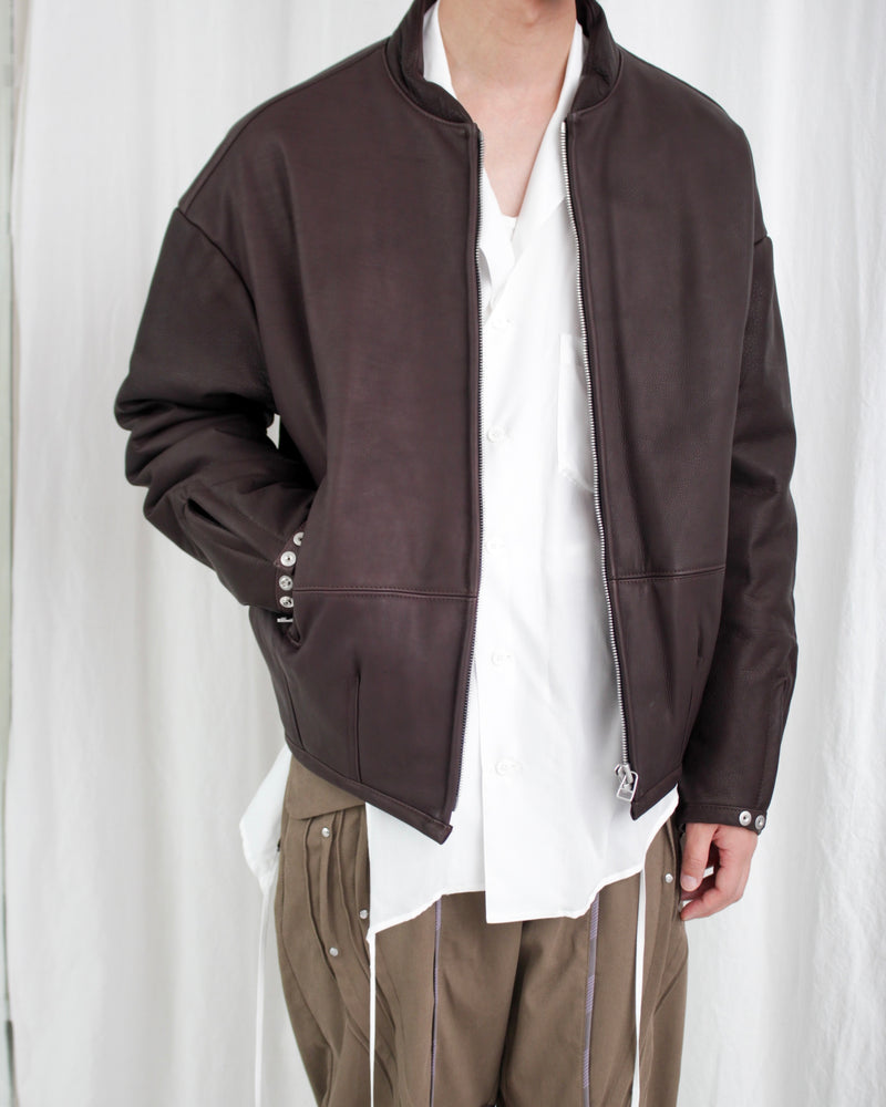 PADDED LEATHER BLOUSON (OA-AW24-LTH-103-02) Raven Brown