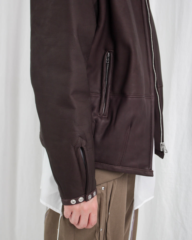 PADDED LEATHER BLOUSON (OA-AW24-LTH-103-02) Raven Brown