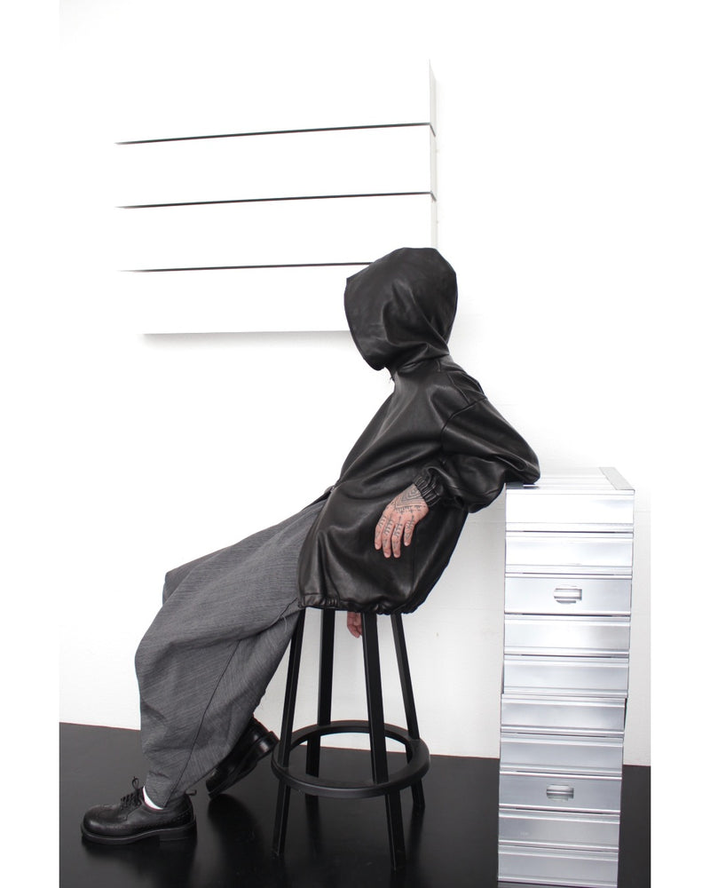 GABRIELA COLL GARMENTS / NO.216 LEATHER HOODED ZIPPER JACKET - Black (S12-216)