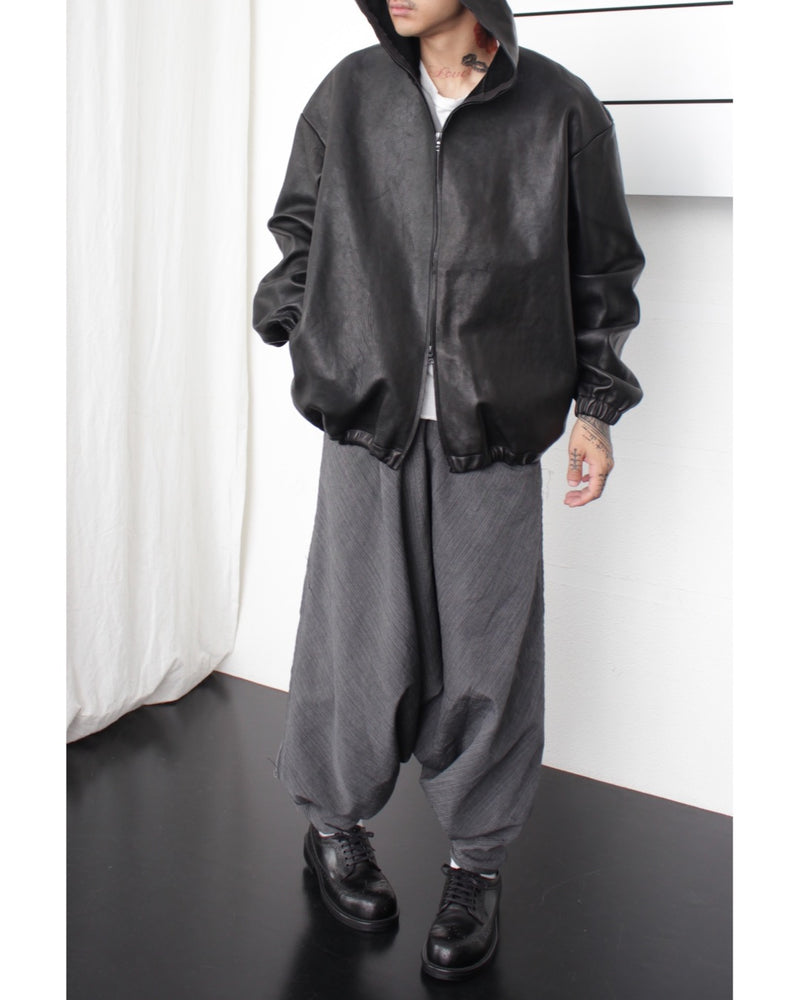 GABRIELA COLL GARMENTS / NO.216 LEATHER HOODED ZIPPER JACKET - Black (S12-216)