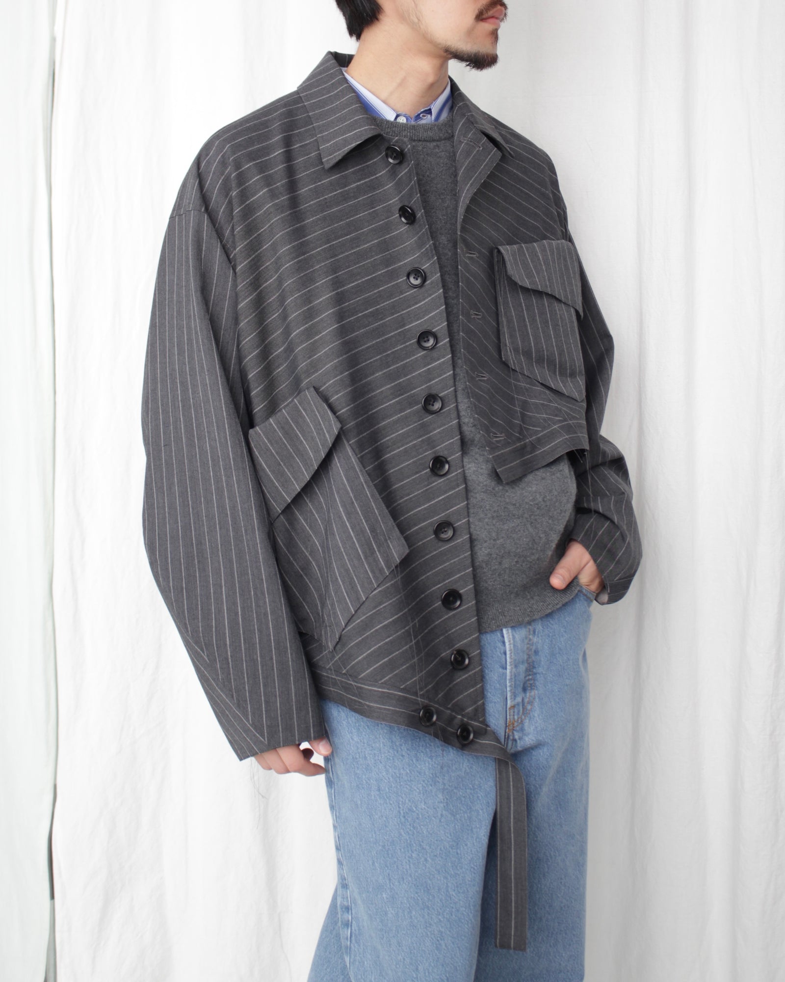 sulvam サルバム 通販 STRIPE ROUND BLOUSON (MV-Y02-110) Gray Stripe
