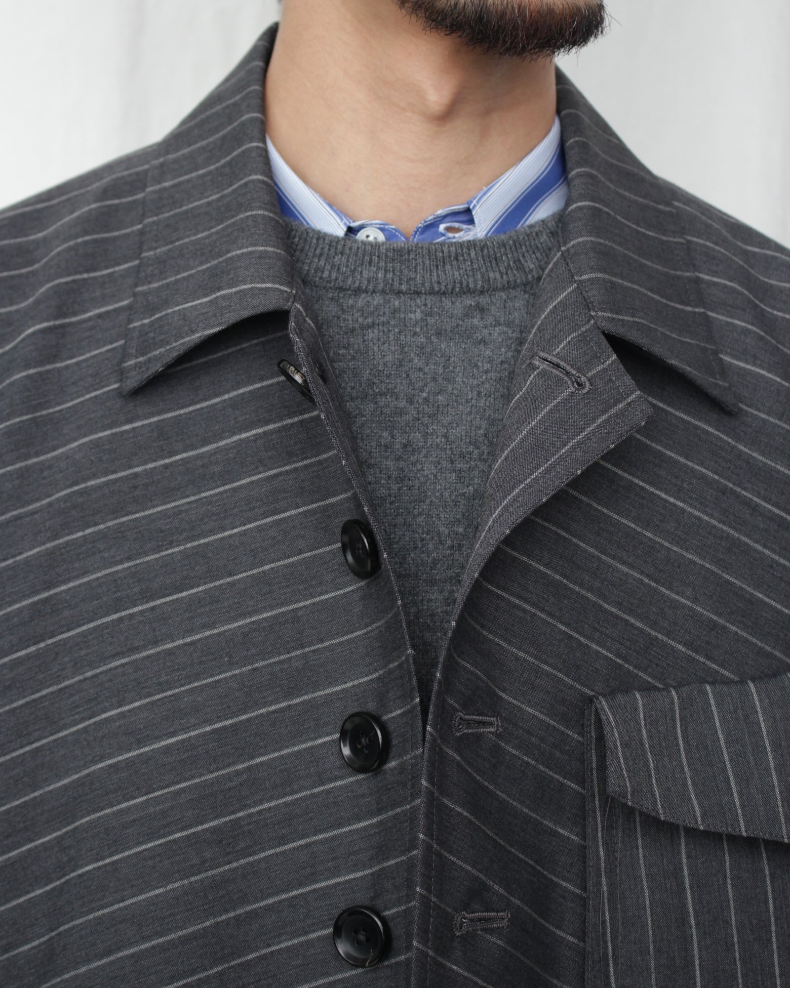 sulvam サルバム 通販 STRIPE ROUND BLOUSON (MV-Y02-110) Gray Stripe