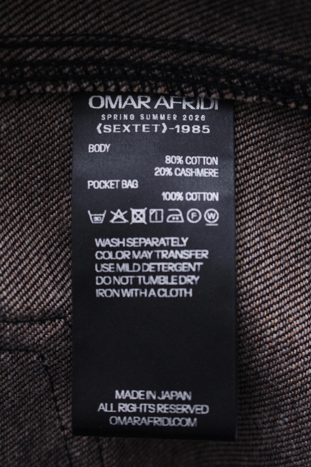 OMAR AFRIDI / 5 PKT TROUSERS / CASHMERE COTTON DENM (OA-SS26-TRS
