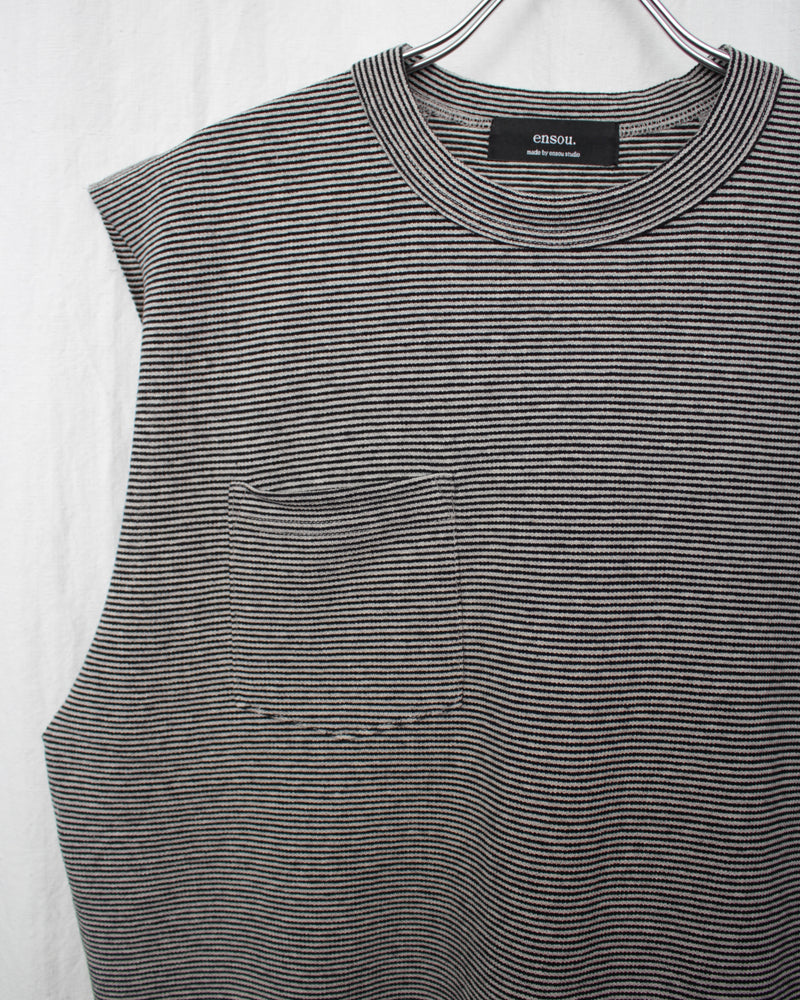 ENSOU. / RIGHT-POCKETED SLEEVELESS - Stripe (E12T008)
