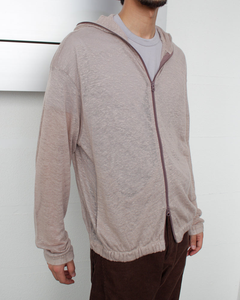 GABRIELA COLL GARMENTS / NO.216 LINEN JERSEY HOODED ZIPPER JACKET - Warm Grey (S12-216)