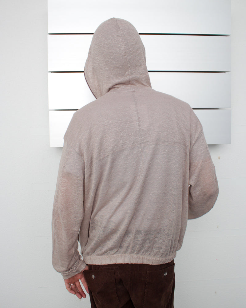GABRIELA COLL GARMENTS / NO.216 LINEN JERSEY HOODED ZIPPER JACKET - Warm Grey (S12-216)
