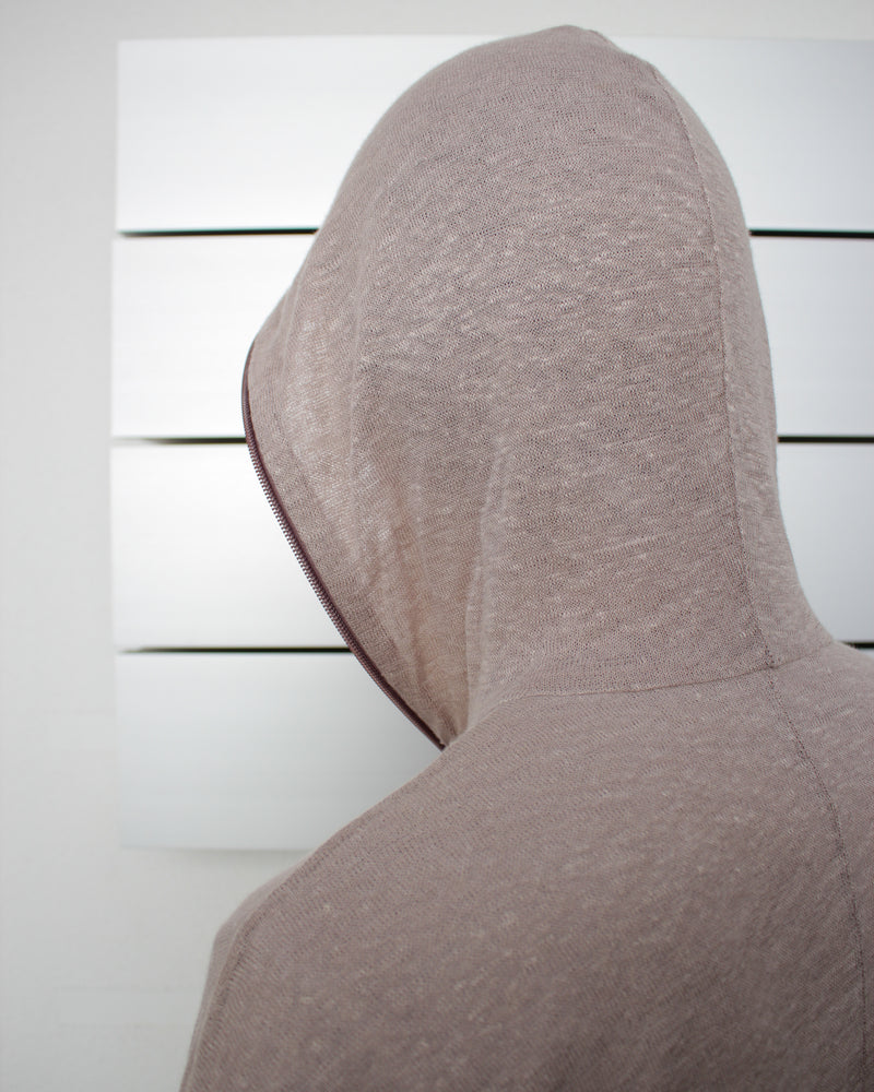GABRIELA COLL GARMENTS / NO.216 LINEN JERSEY HOODED ZIPPER JACKET - Warm Grey (S12-216)