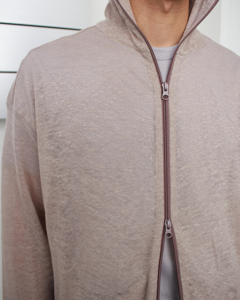 GABRIELA COLL GARMENTS / NO.216 LINEN JERSEY HOODED ZIPPER JACKET - Warm Grey (S12-216)