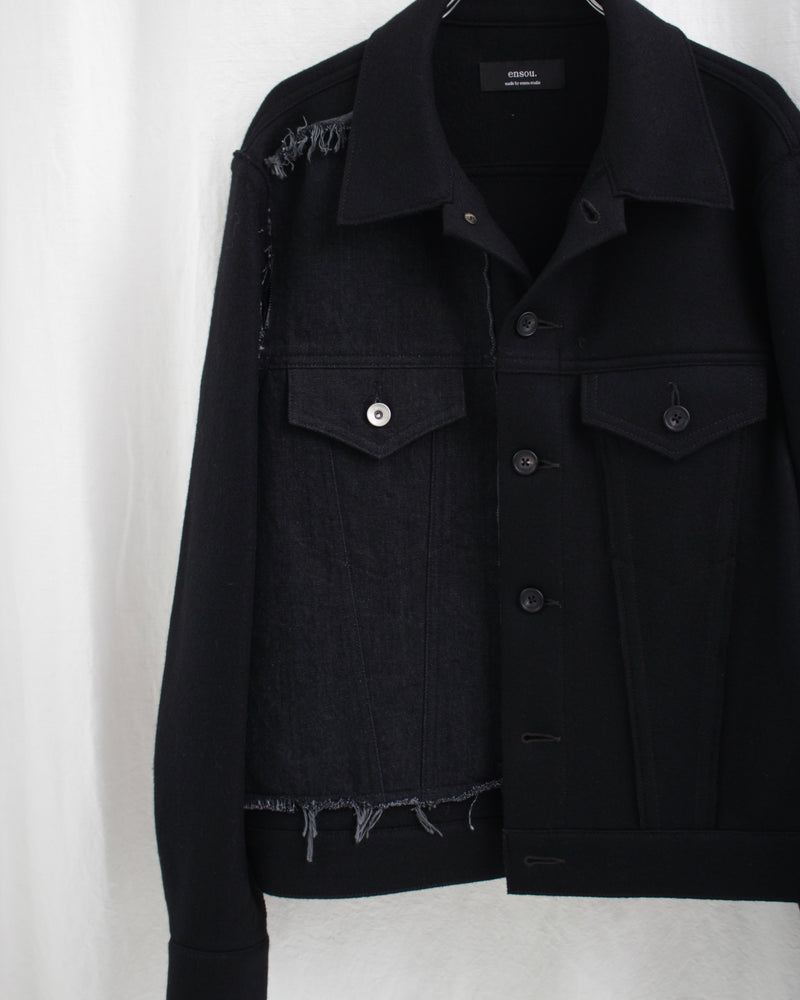 PATCHED KNIT JACKET (E11J009) Black X Black