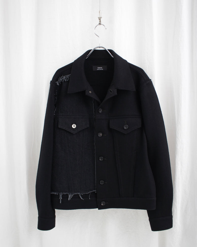 PATCHED KNIT JACKET (E11J009) Black X Black