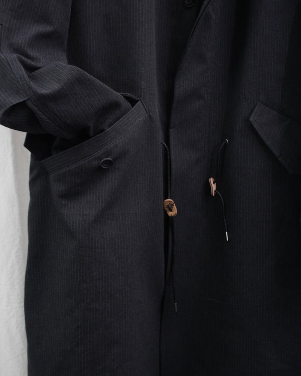 STAND COLLAR COAT (E11C003) Charcoal Stripe