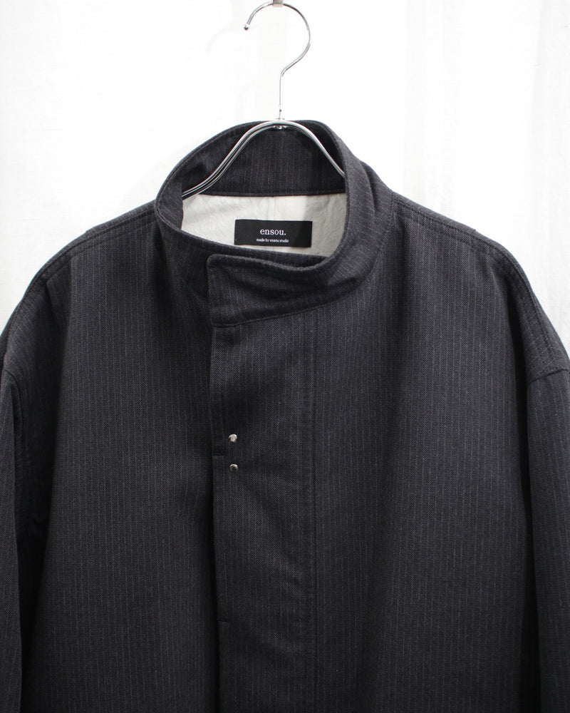 STAND COLLAR COAT (E11C003) Charcoal Stripe