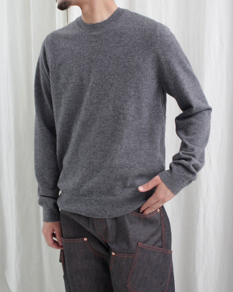 FULLY FASHIONED KNIT ROUND-NECK PULLOVER (FZ-N108-051) Top Grey