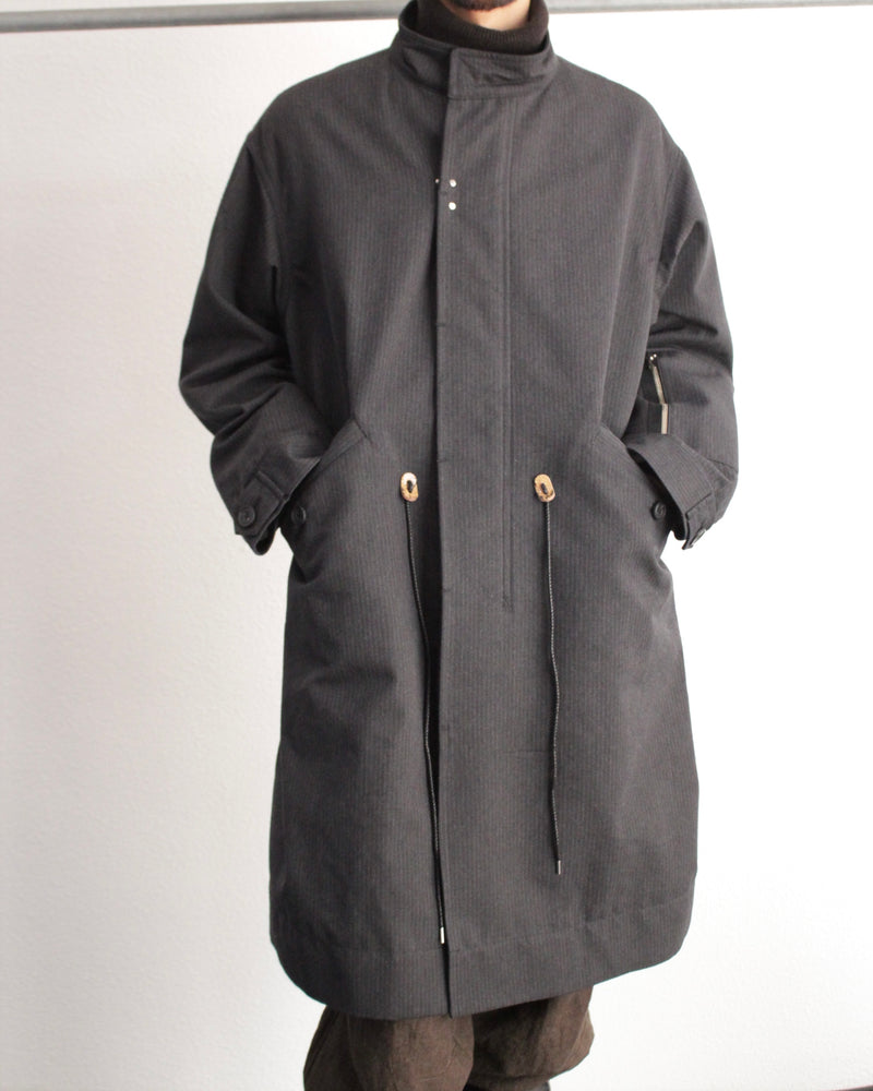 STAND COLLAR COAT (E11C003) Charcoal Stripe