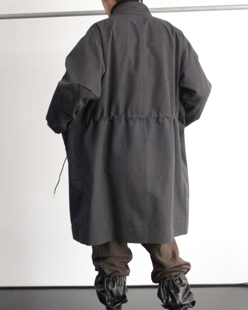 STAND COLLAR COAT (E11C003) Charcoal Stripe