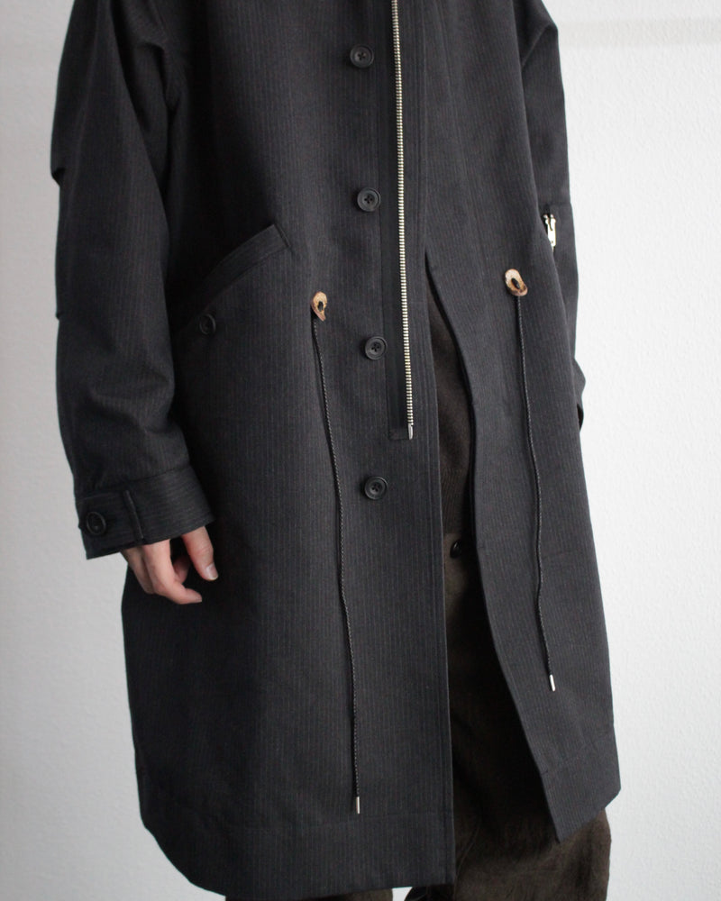 STAND COLLAR COAT (E11C003) Charcoal Stripe