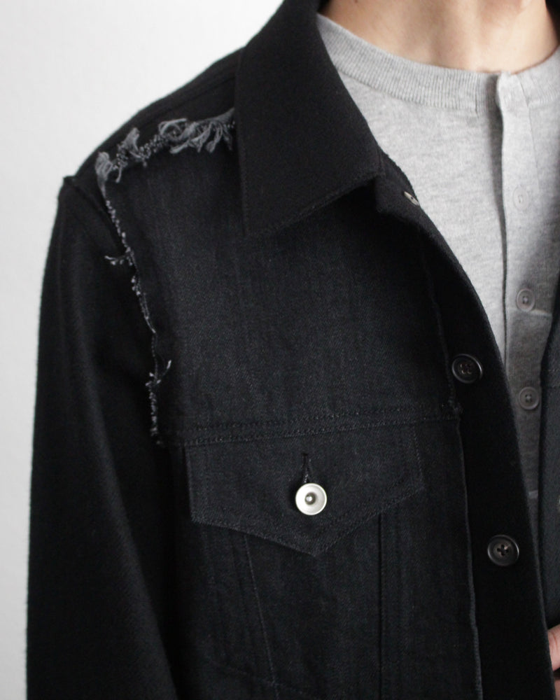 PATCHED KNIT JACKET (E11J009) Black X Black