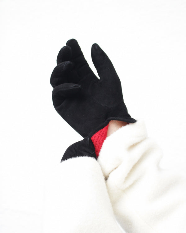 OMAR AFRIDI / SUEDE CURVED GLOVES - Black×Ross (OA-AW25-ACC-102-05-MKT)