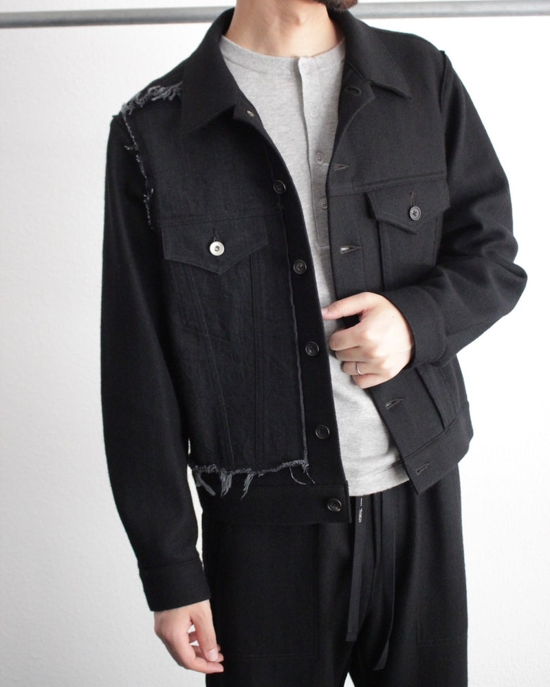 PATCHED KNIT JACKET (E11J009) Black X Black