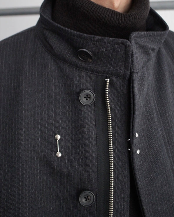 STAND COLLAR COAT (E11C003) Charcoal Stripe