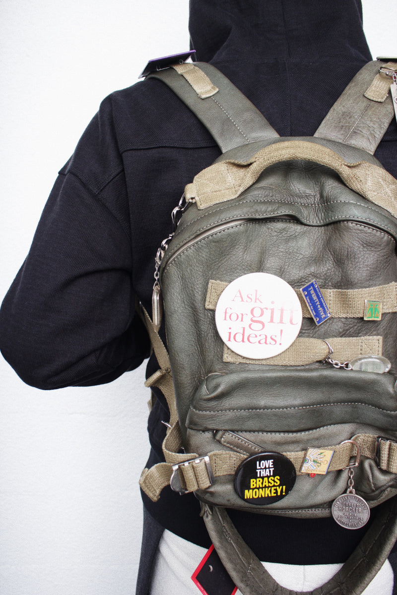 LES SIX / PINNED LEATHER RUCK - Green (sextio-fyra-9-ruck-a)
