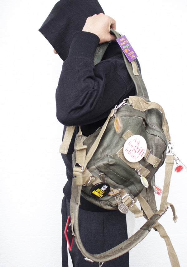 LES SIX / PINNED LEATHER RUCK - Green (sextio-fyra-9-ruck-a)