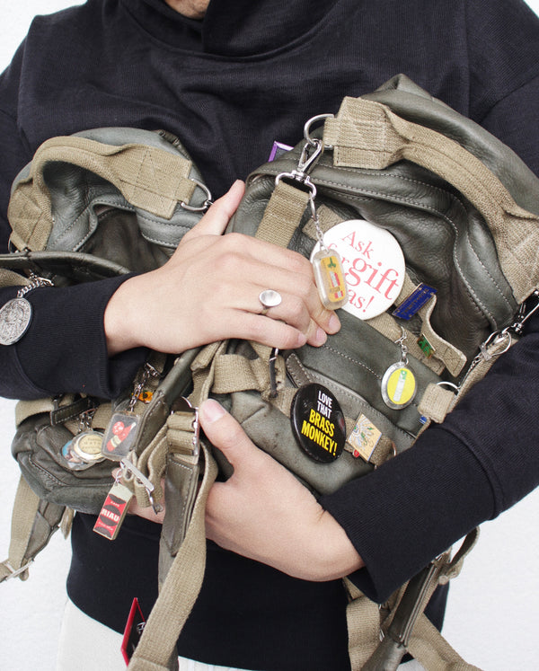 LES SIX / PINNED LEATHER RUCK - Green (sextio-fyra-9-ruck-c)