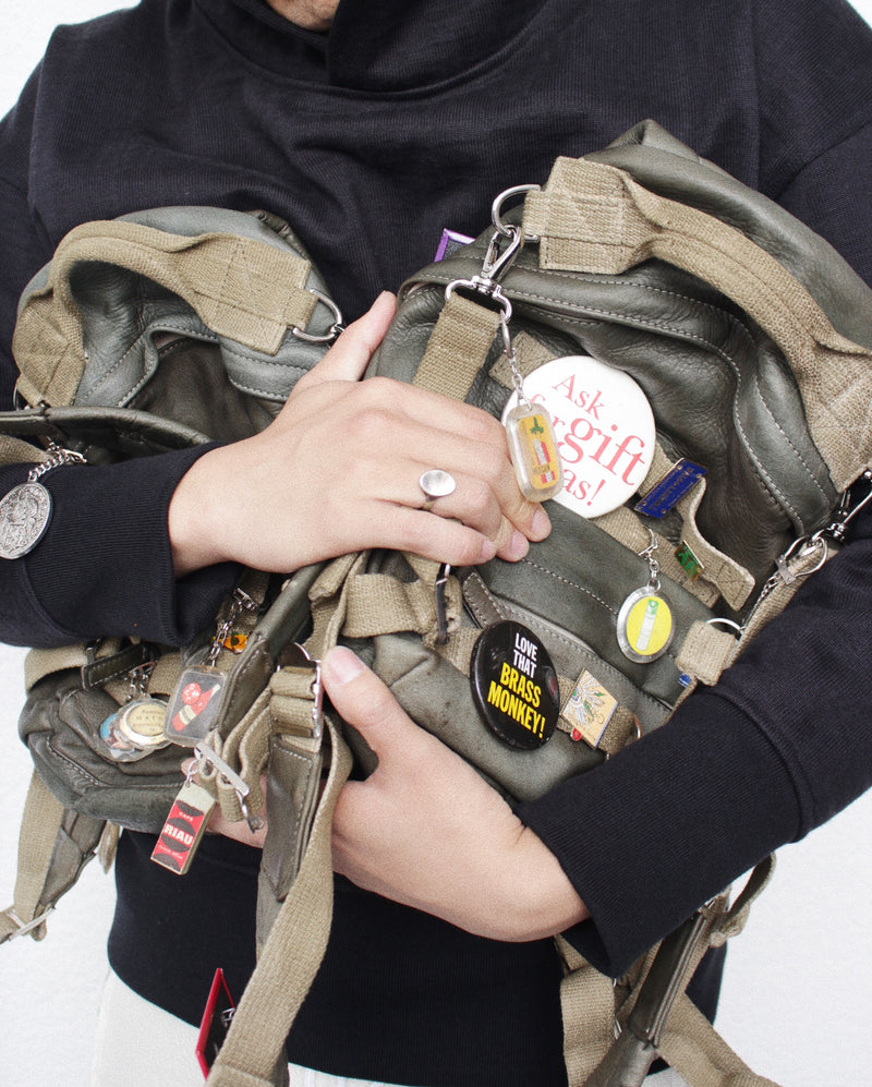 LES SIX / PINNED LEATHER RUCK - Green (sextio-fyra-9-ruck-a)