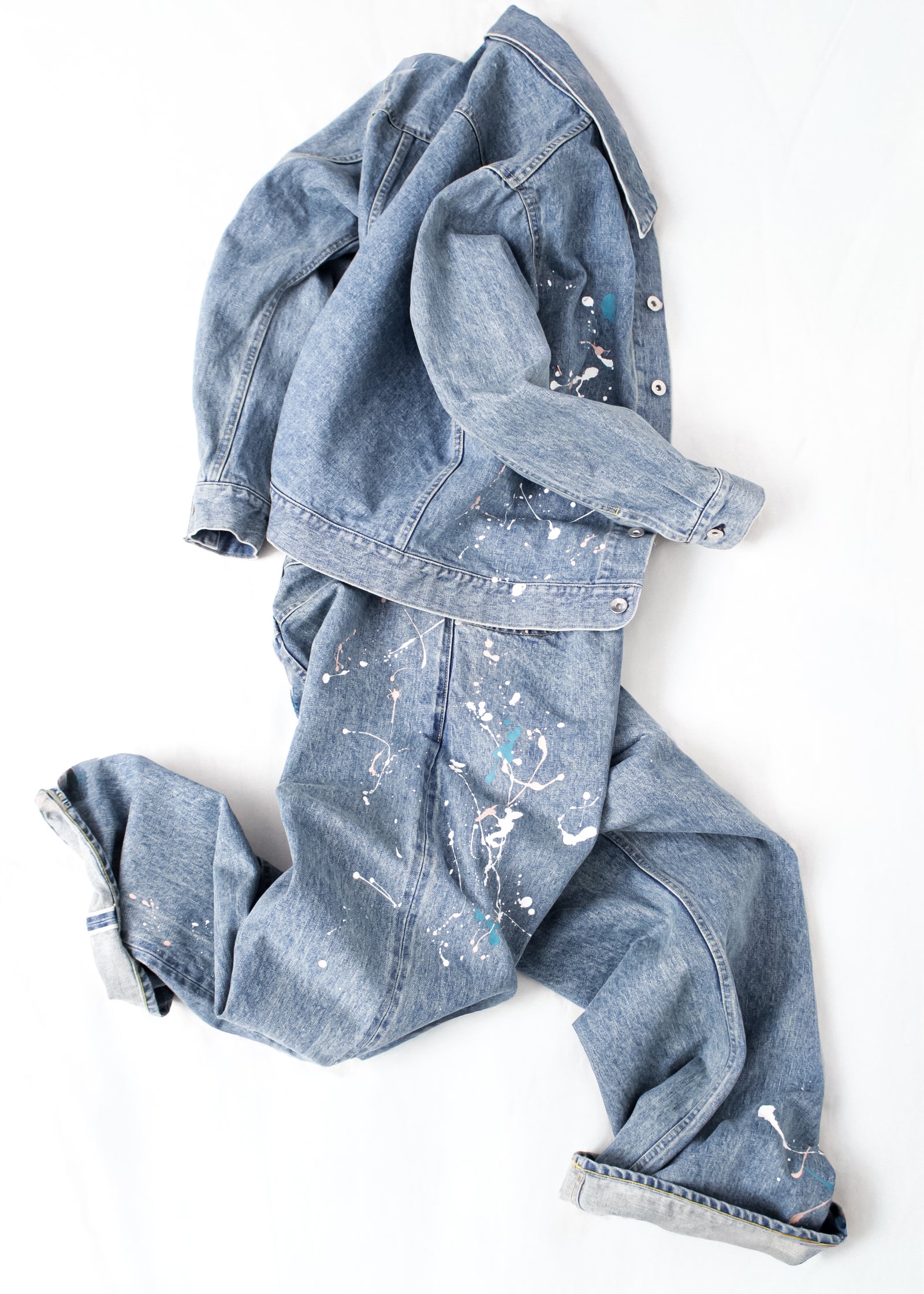 ENSOU. / ERASED JEAN JACKET-SPLASH (E14J008) BLUE – Mukta / Sal
