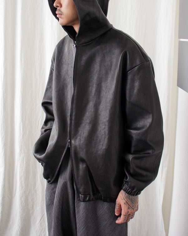 GABRIELA COLL GARMENTS / NO.216 LEATHER HOODED ZIPPER JACKET - Black (S12-216)